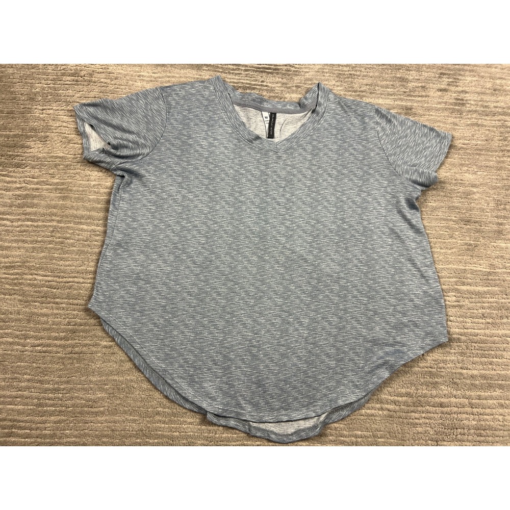 Jaclyn Intimates Sleep Shirt Womens Med Blue Space Dye V-Neck Curved Hem Lounge
